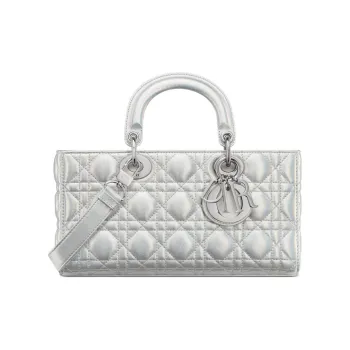 DIOR Lady D Joy Cannage Lambskin Lady Dior Bag, Shoulder Bag, Crossbody Bag, Handbag Medium Size Women's Silver