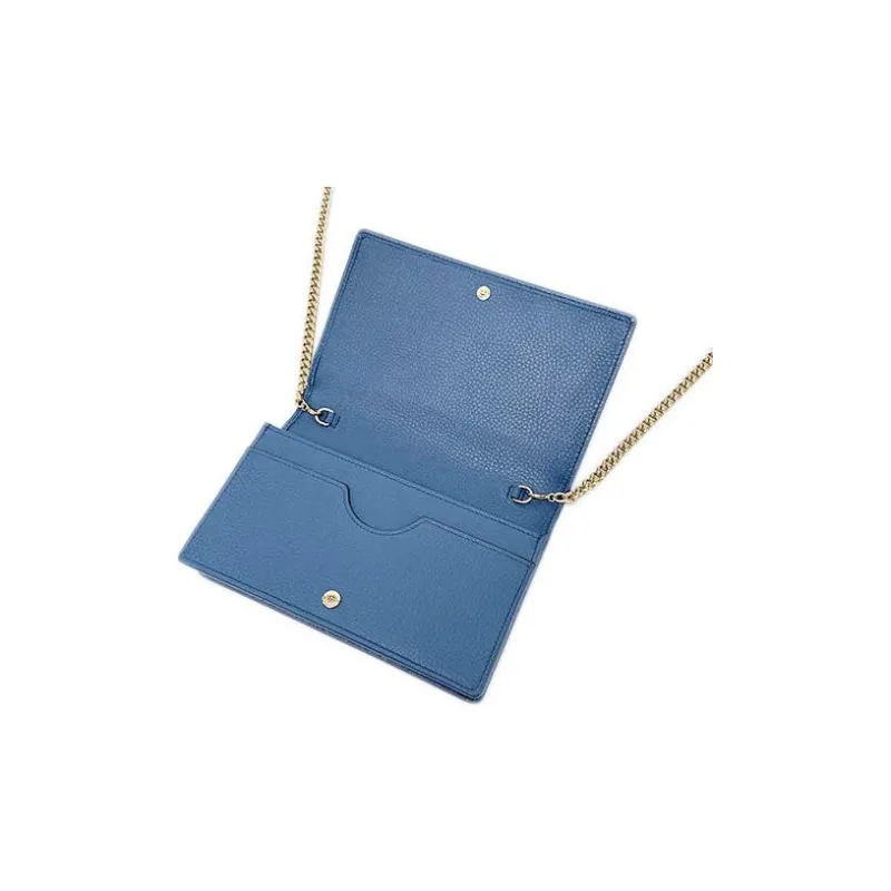 GUCCI Litchi Grain Calfskin Shoulder Bag Crossbody Bag Women's Blue-5
