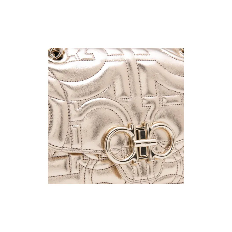 FERRAGAMO Calfskin Shoulder Bag Crossbody Bag Regular Women's Gold-3