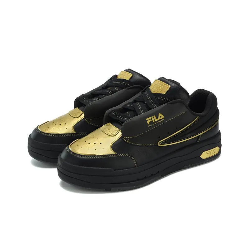 FILA MIX Anti Slip Wear Resistant Low Top Skateboard Shoes Men's Black Gold-2