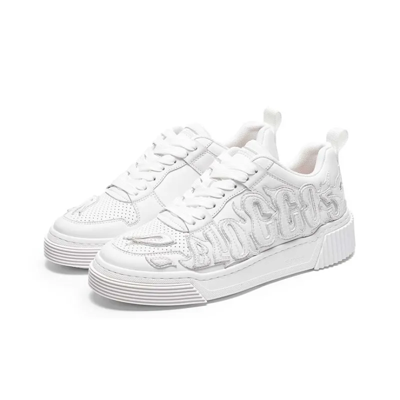 BLOCCO5 Letter Shoes Stylish Skateboarding Shoes Unisex White-1