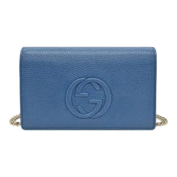 GUCCI Litchi Grain Calfskin Shoulder Bag Crossbody Bag Women's Blue