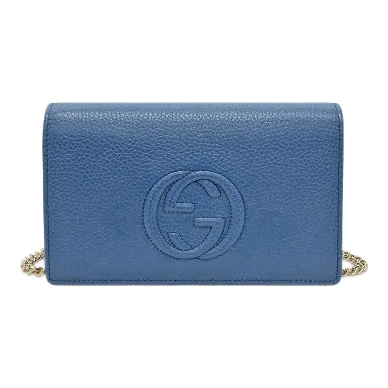GUCCI Litchi Grain Calfskin Shoulder Bag Crossbody Bag Women's Blue-0