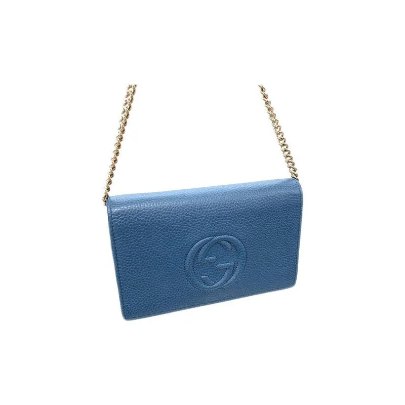 GUCCI Litchi Grain Calfskin Shoulder Bag Crossbody Bag Women's Blue-2