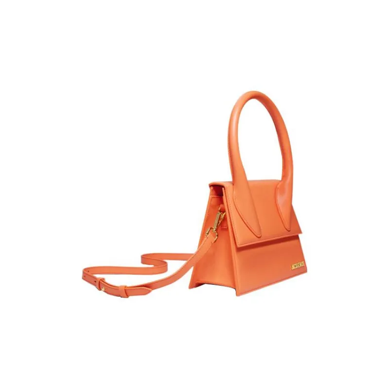 Jacquemus Leather Shoulder Bag Crossbody Bag Handbag Large Size Women's Orange-1