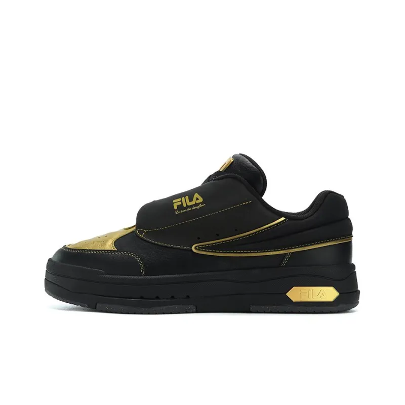FILA MIX Anti Slip Wear Resistant Low Top Skateboard Shoes Men's Black Gold-1