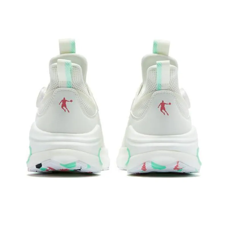 QIAODAN Slip Resistant Lightweight Rebound Low Top Running Shoes Men's White Green-4