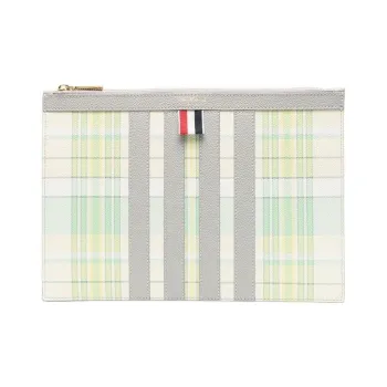 THOM BROWNE Plaid Checked Printed Zipped Clutch Bag