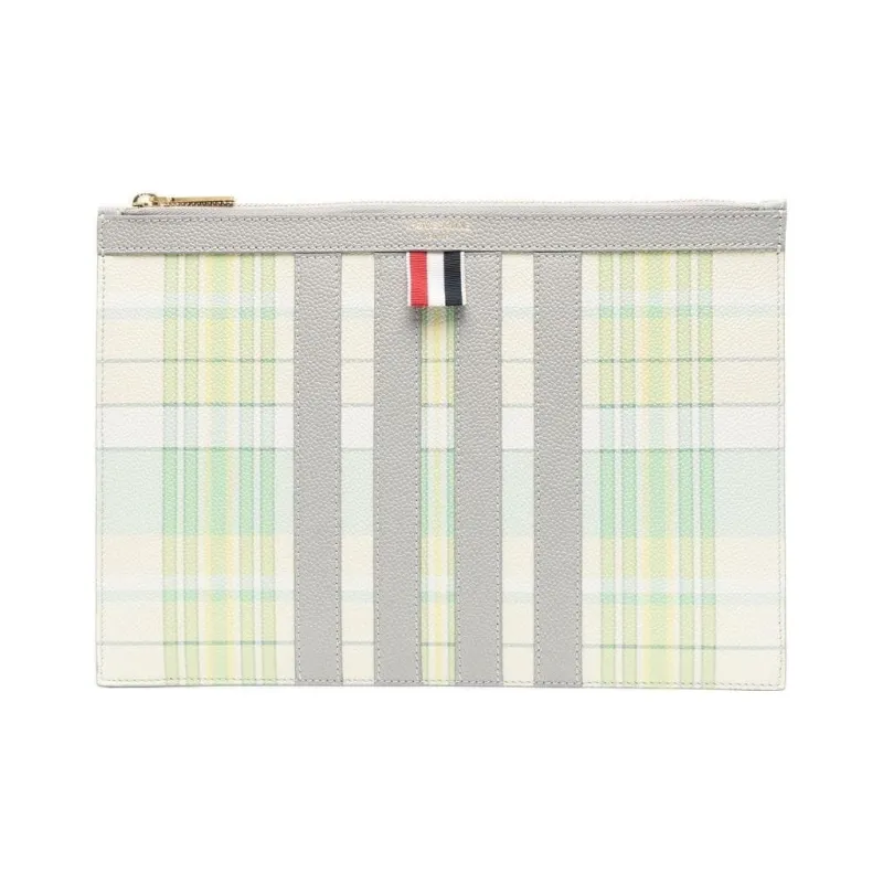 THOM BROWNE Plaid Checked Printed Zipped Clutch Bag-0
