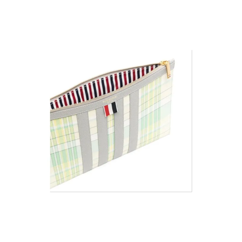 THOM BROWNE Plaid Checked Printed Zipped Clutch Bag-2