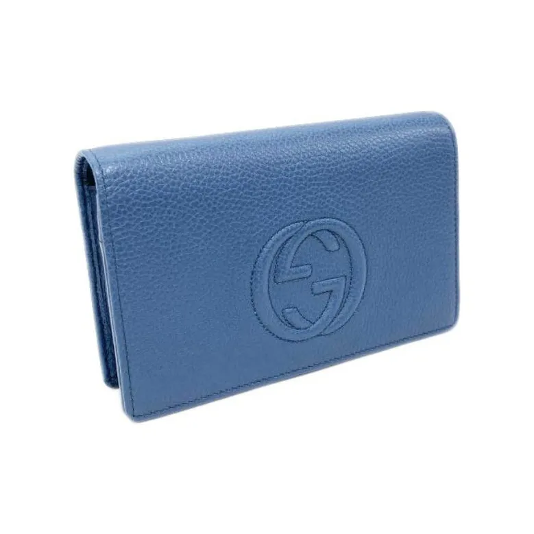 GUCCI Litchi Grain Calfskin Shoulder Bag Crossbody Bag Women's Blue-1