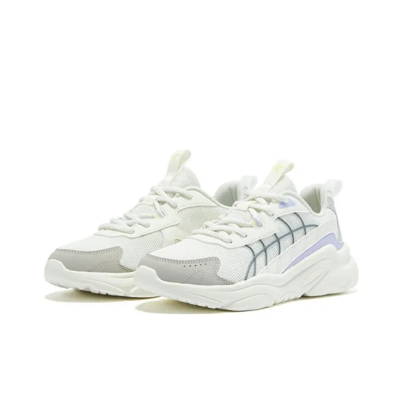 QIAODAN Slip Resistant Breathable Lightweight Low Top Sports Casual Shoes Women's White Gray Purple-2
