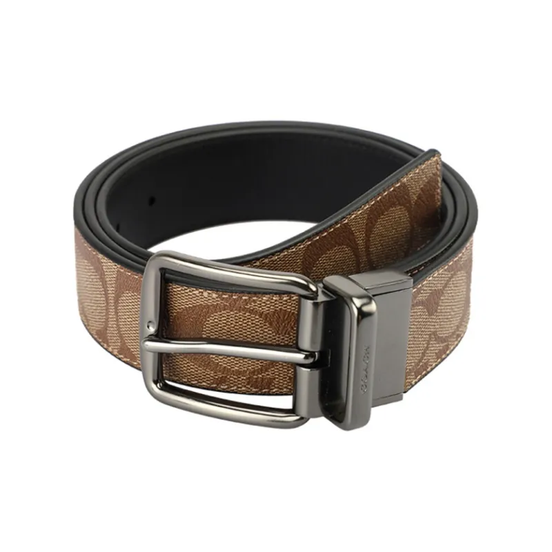 COACH Signature Buckle Cut To Size Reversible Belt Men's Beige/Black-1