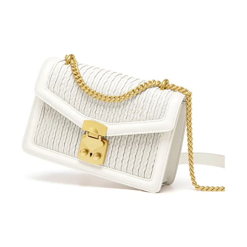 Gong Xuan Sheepskin Small Square Bag Shoulder Bag, Crossbody Bag Women's Cloud Top Milkshake-2