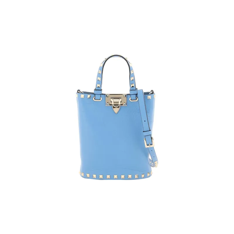 Valentino Rockstud Calfskin Bucket Bag Shoulder Bags Handbags Mini Women's Light Blue-0