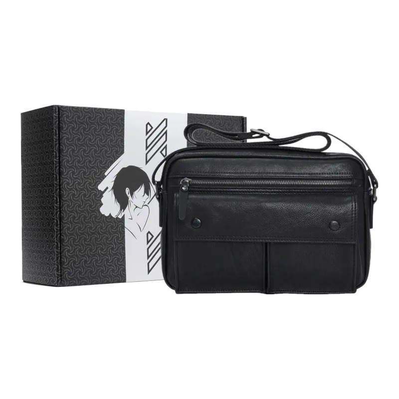 NOMK Cow Leather Handbag Shoulder Bag Crossbody Bag Regular Men's Black-5