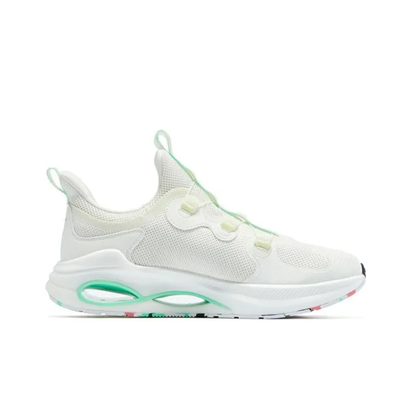 QIAODAN Slip Resistant Lightweight Rebound Low Top Running Shoes Men's White Green-1