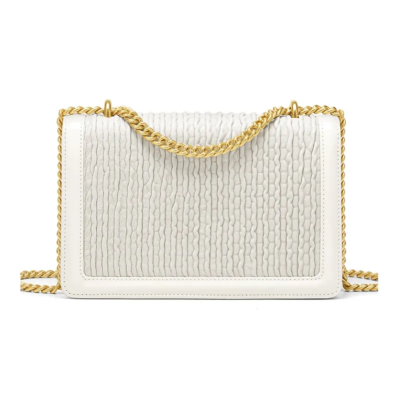 Gong Xuan Sheepskin Small Square Bag Shoulder Bag, Crossbody Bag Women's Cloud Top Milkshake-3