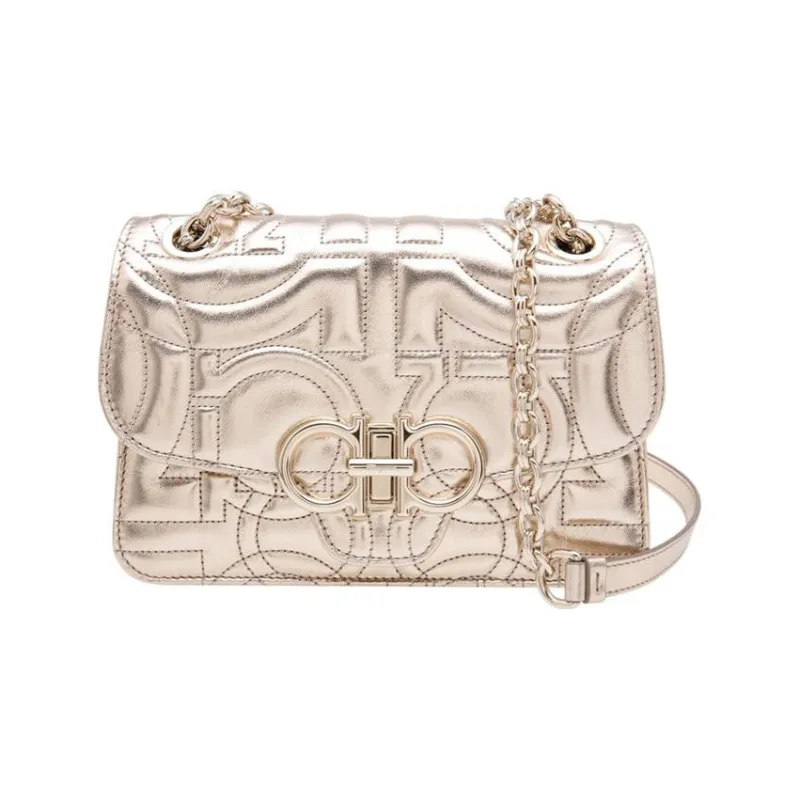 FERRAGAMO Calfskin Shoulder Bag Crossbody Bag Regular Women's Gold-0