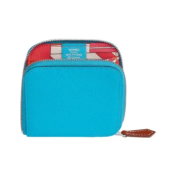 HERMES Silk'In Epsom With Barenia Calfskin Coin Purse Women's Frida Blue/Magnolia Pink