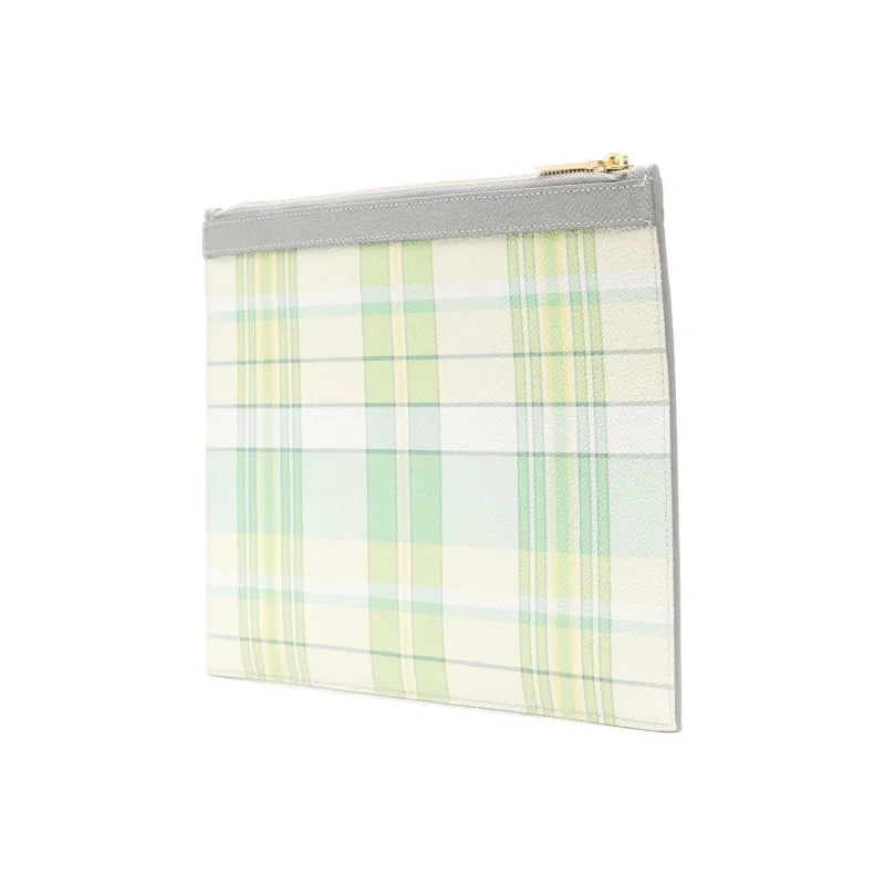 THOM BROWNE Plaid Checked Printed Zipped Clutch Bag-1