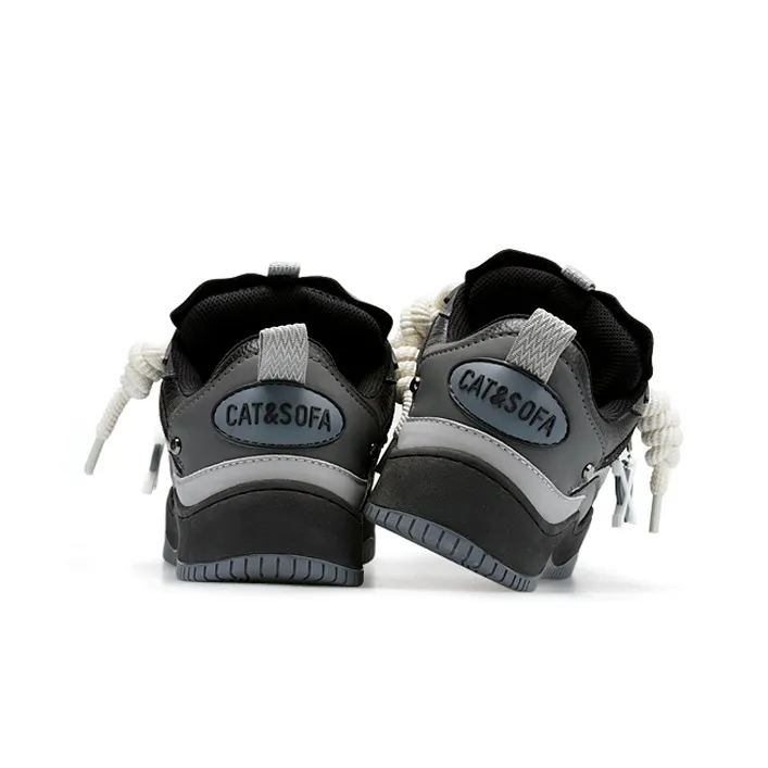 Cat&Sofa Wave001 Wave Collection Slip-Resistant Low-Top Skateboard Shoes Unisex Black Gray Color-3