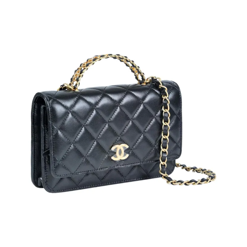 CHANEL Sheepskin Chain Bag Handbag Women's Black-2