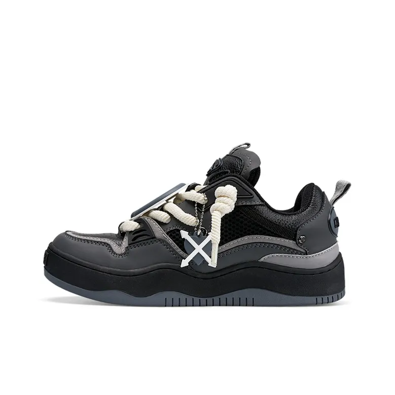 Cat&Sofa Wave001 Wave Collection Slip-Resistant Low-Top Skateboard Shoes Unisex Black Gray Color-0