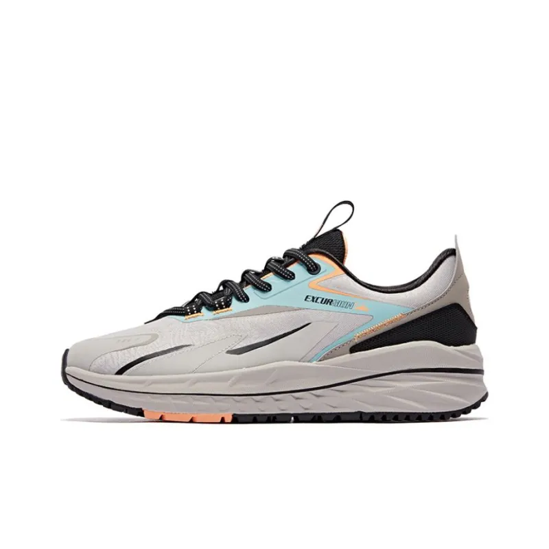 QIAODAN Cushioning, Slip Resistant, And Abrasion Resistant Low Top Running Shoes Men's Gray Black Blue-0