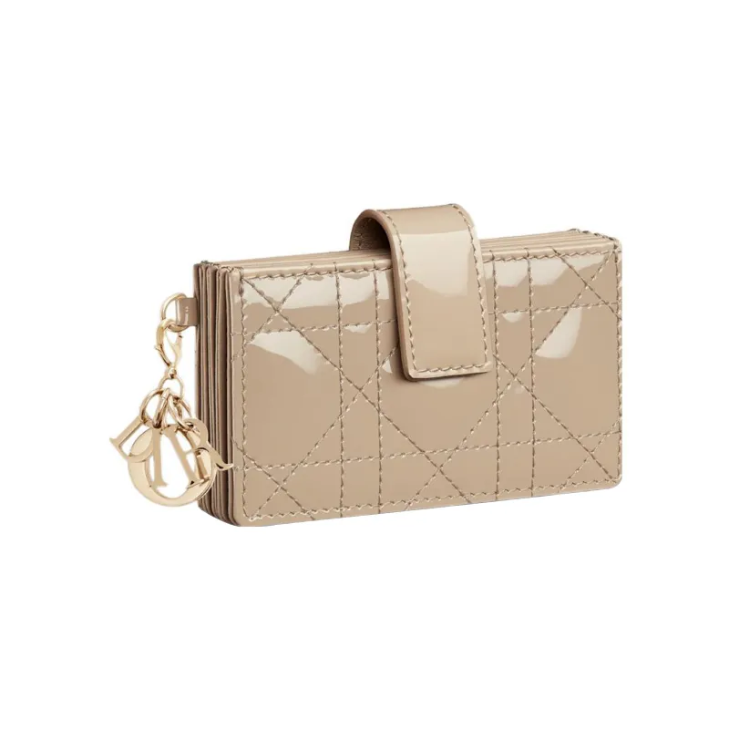 DIOR Lady Dior Patent Leather Calfskin Card Holder Card Holder Women's Sand-1