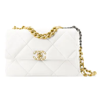 CHANEL 19Bag Goatskin Handbag, Shoulder Bag, Crossbody Bag Tubas Women's White