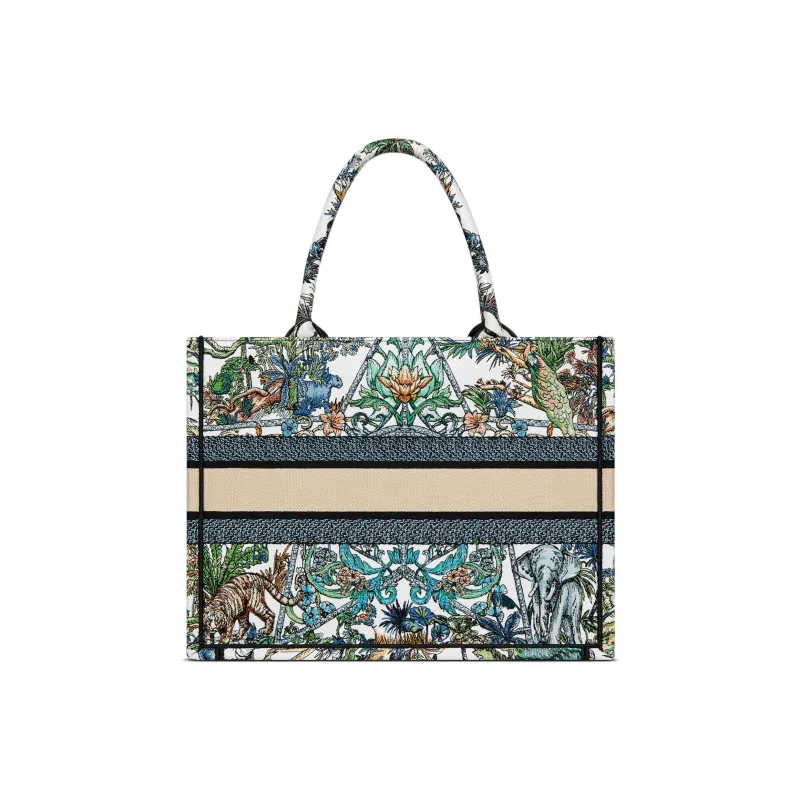 DIOR Embroidery Tote Bag, Shopping Bag, Handbag Medium Size Women's White/Multicolor-2