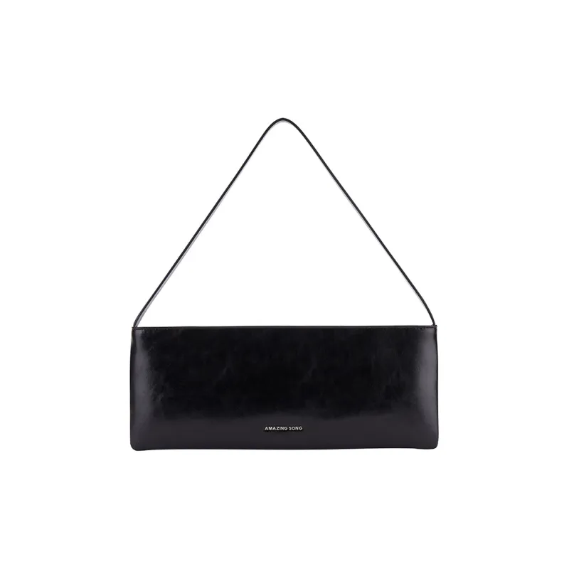 AMAZING SONG Cow Leather Envelope Bag, Shoulder Bag, Handbag Women's Oil Wax Black-0