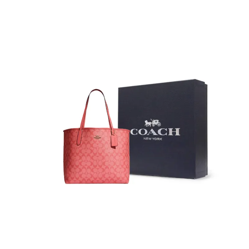 COACH City Canvas With Cow Leather Tote Bag, Shopping Bag, Handbag, Shoulder Bag Women's Pink-7