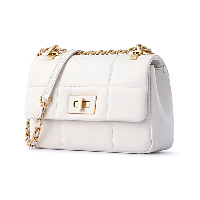 FION Genuine Leather Chain Small Square Bag, Shoulder Bag, Crossbody Bag Women's-8