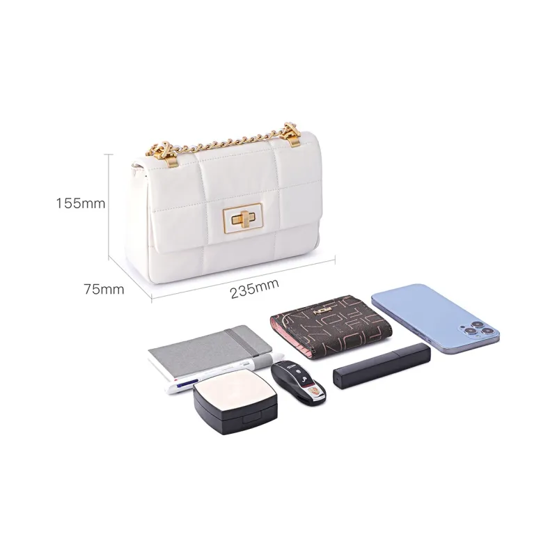 FION Genuine Leather Chain Small Square Bag, Shoulder Bag, Crossbody Bag Women's-14