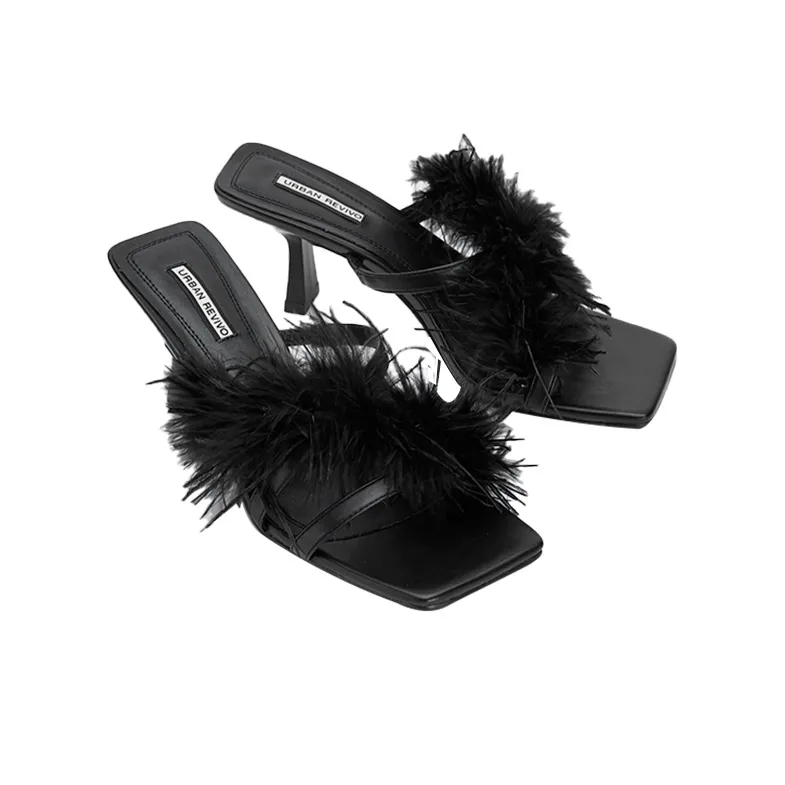URBAN REVIVO Rubber Sole Quick Dry Slide Slippers Women's Jet Black-2