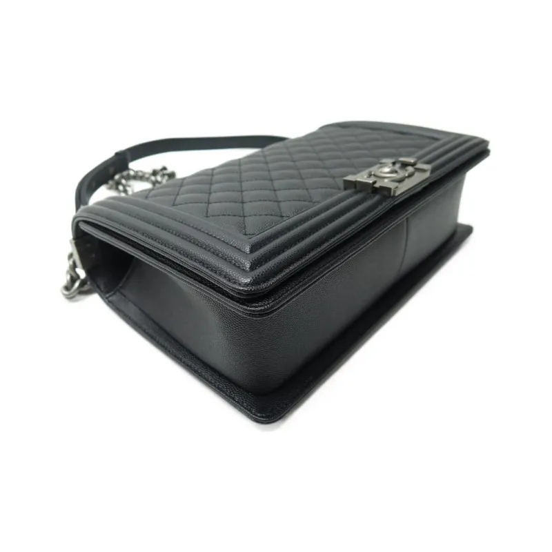 CHANEL Leboy Grain Embossed Calfskin Shoulder Bag, Crossbody Bag Tubas Unisex Black-3