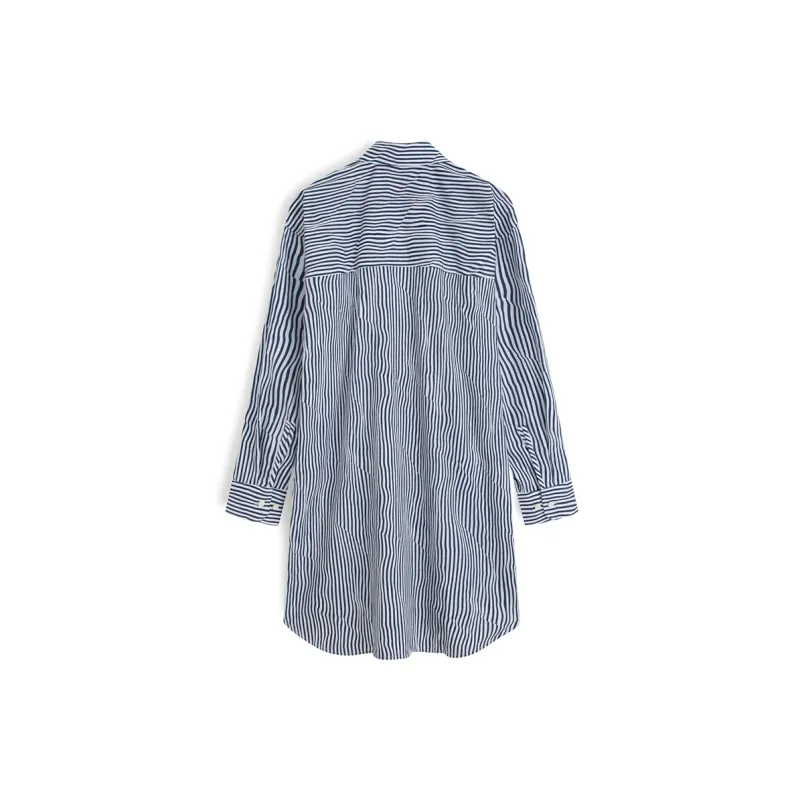 CALVIN KLEIN Long Sleeved Dress Women's Blue Stripes Pattern-1