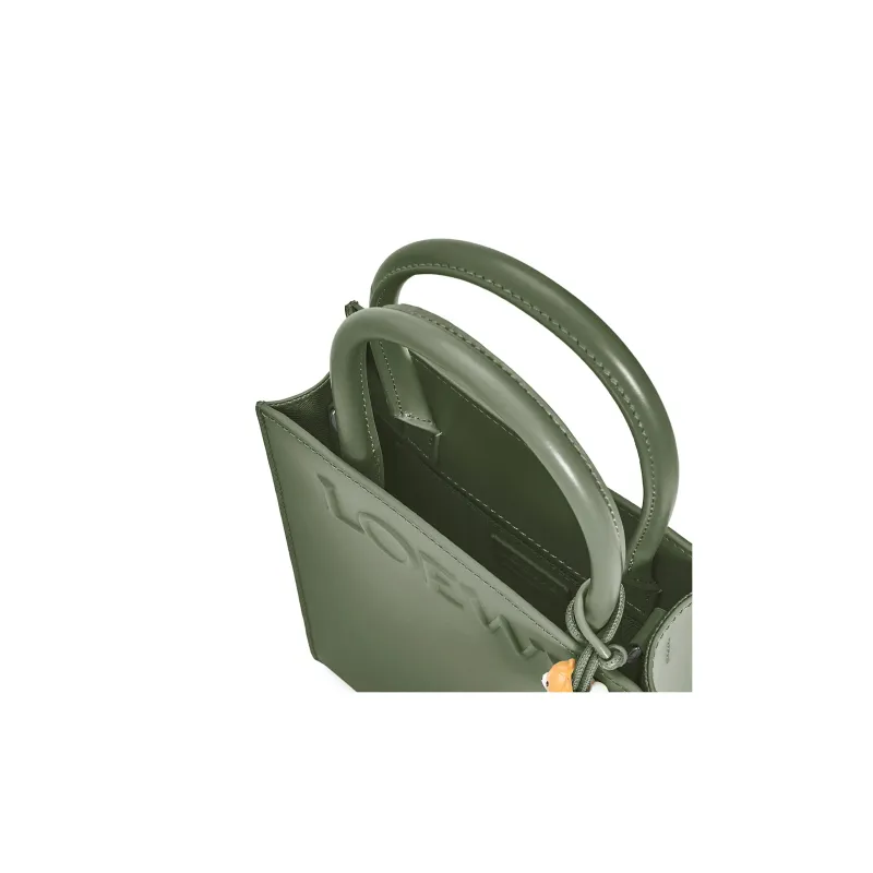 LOEWE Glossy Cow Leather Tote Bag Shopping Bag Handbag Women's Vintage Khaki Green-4