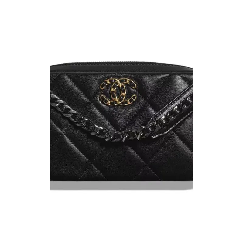 CHANEL 19Bag Sheepskin Camera Bag, Shoulder Bag, Crossbody Bag Women's Black-3