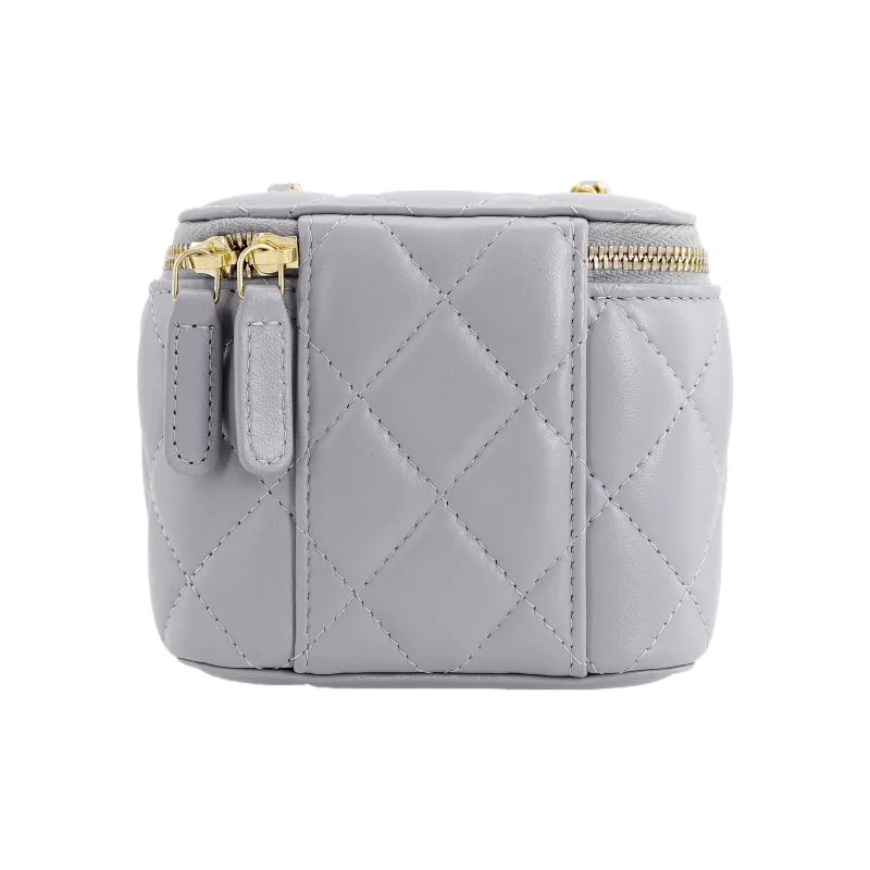 CHANEL Sheepskin With Tweed Shoulder Bag, Crossbody Bag Women's Gray-3