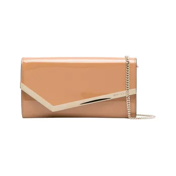 Jimmy Choo Patent Leather One Shoulder Crossbody Clutch Women's Caramel