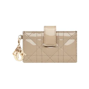 DIOR Lady Dior Patent Leather Calfskin Card Holder Card Holder Women's Sand