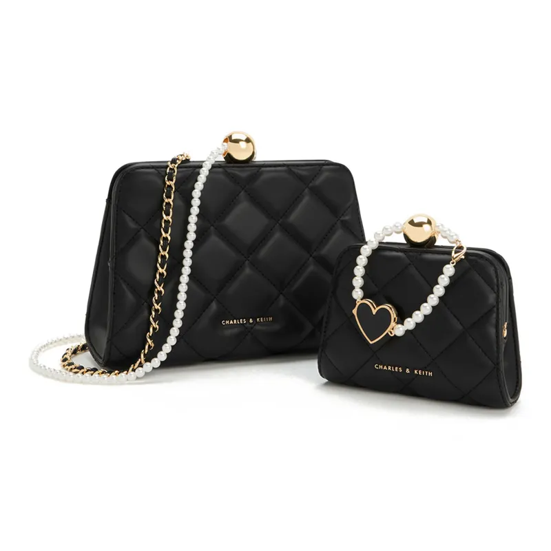 CHARLES&KEITH Fabric Silicone Handbag Medium Size Women's Black-3
