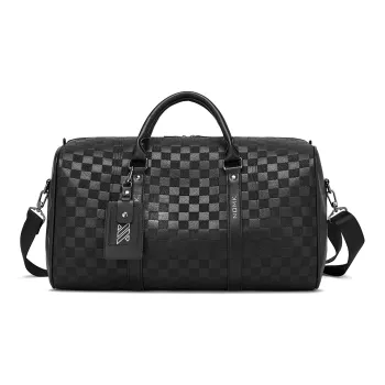 NOMK PU Leather Gym Bag Laptop Bag Luggage Bag Travel Bag Shoulder Bag Crossbody Bag Handbag Large Size Unisex Black