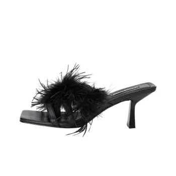 URBAN REVIVO Rubber Sole Quick Dry Slide Slippers Women's Jet Black