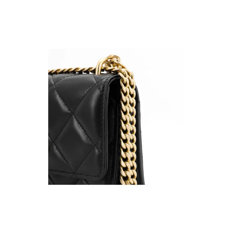 CHANEL WOC Metal Sheepskin One Shoulder Crossbody Clutch Women's Black-5