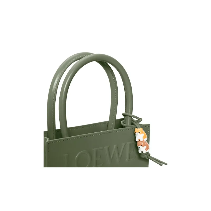 LOEWE Glossy Cow Leather Tote Bag Shopping Bag Handbag Women's Vintage Khaki Green-5
