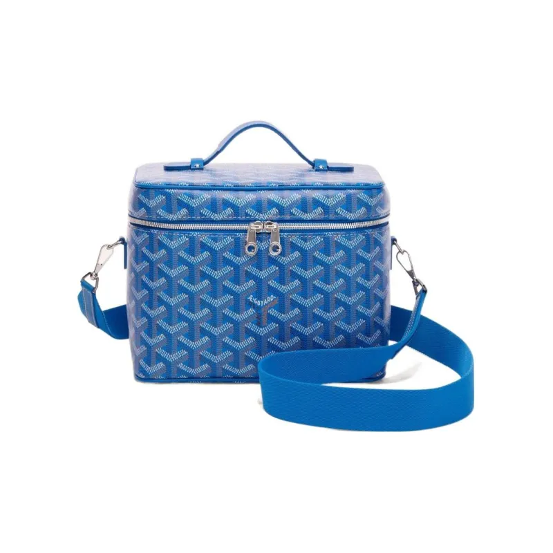 GOYARD Polyester-Cotton Blend With Clamecy Cow Leather Bag Straps Small Size Unisex Blue-1
